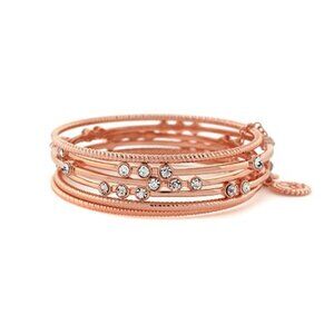 Jessica Simpson Rose Gold & Crystal Accent Bangle Bracelet Set of 6 New Signed